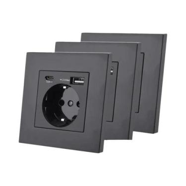 Imagem de Tomada De Parede Padrão EU 16A Com Porta USB Tipo-C Para Carregamento 