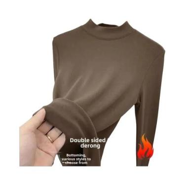 Imagem de Camiseta Térmica Feminina De Fleece Macio, Gola Alta Dupla Face Em Vel