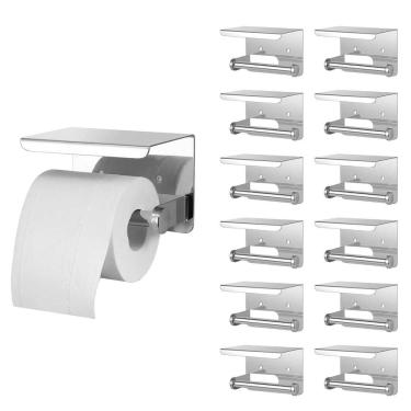 Imagem de Suporte Papel Higienico Inox Kit12 Uni Banheiro Lavabo Prateleira Suporte Porta Objeto Apoio Resistente Casa Organizaçao