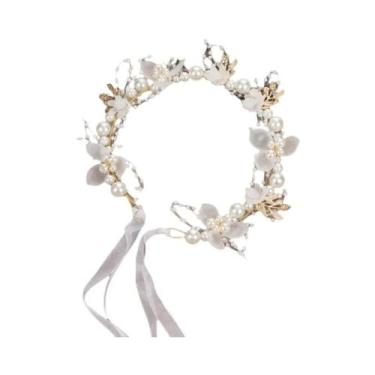 Imagem de Tiara De Pérolas E Flores Boêmia Para Meninas, Guirlanda De Casamento,