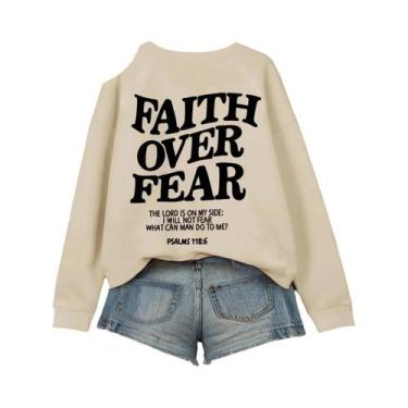 Imagem de Moletom Feminino De Fleece Com Estampa De Letras 'Faith over Fear', Qu