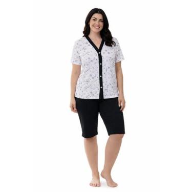 Imagem de Pijama Feminino Aberto Meia Manga Pescador Bermuda Verão Senhora - Sem