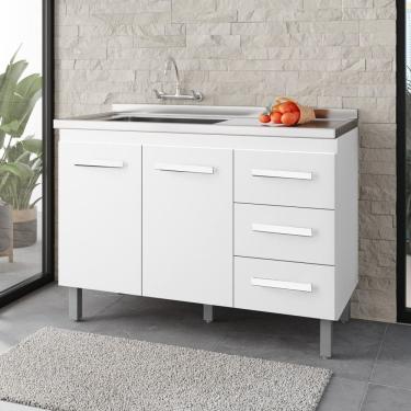 Imagem de Balcão Gabinete Para Pia Bia 118cm 02 Portas 03 Gavetas Sem Tampo Branco - Desk Design