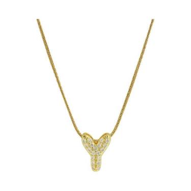 Imagem de Colar Feminino Banhado a Ouro 18K Com Zircônias E Letra Inicial Em Des
