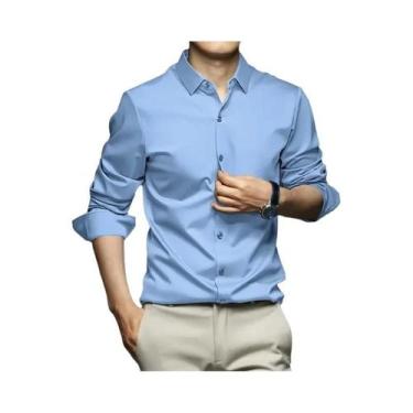 Imagem de Camisa Social Masculina Slim Fit De Manga Longa, Stretch, Antirrugas, 