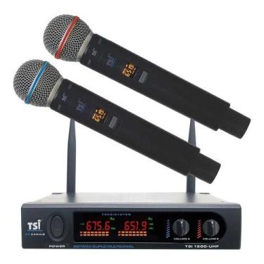 Imagem de Microfone Sem Fio Mão Digital Duplo Uhf Tsi 1200 96 Canais, Preto