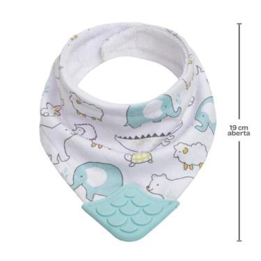 Imagem de Babador de Bandana Forrado com Mordedor Estampa Animais Buba, Azul