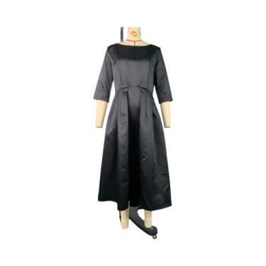 Imagem de Vestido Midi Plissado Elegante Para Mulheres, Cor Sólida, Para Festas 