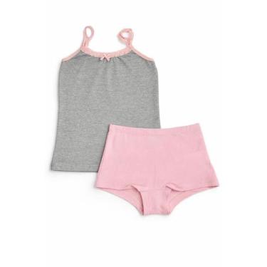 Imagem de Kit Juvenil Feminino Camisete e Calcinha Boxer Algodão Premium Super C