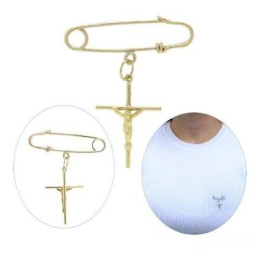 Imagem de Broche Pingente Crucifixo Jesus Cristo Alfinete Ouro J24582 - Mv Joias