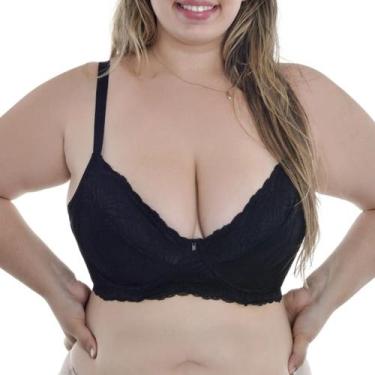 Imagem de Sutiã Plus Size Sem Bojo Com Aro Rendado Nayane Rodrigues, 48, Preto