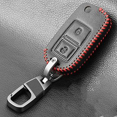 Imagem de WSWJDW Couro Car Key Case Cover Chaveiro Ring Key Bag, apto para VW Volkswagen Polo Golf Passat Beetle Caddy T5 Up Eos Tiguan Seat Skoda, estilo B 2 botões