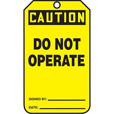 Imagem de Accuform Signs MDT672CTP Etiqueta Jumbo Accuform PF-Cardstock, Legenda: "Caution Do Not Operate", 21,5 cm de comprimento x 9,5 cm de largura x 0 cm de espessura, preto sobre amarelo (pacote com 25)