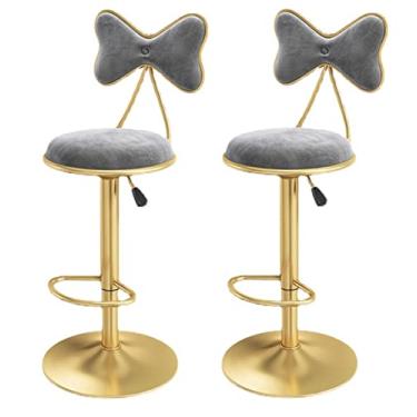 Imagem de Conjunto de 2 Banquetas de Bar Giratórias, Banquetas de Bar com Encosto Borboleta de Altura Ajustável, Pernas de Ouro de Veludo Assento Estofado Redondo para Ilha de Cozinha, Bistrô (Color : Gray)
