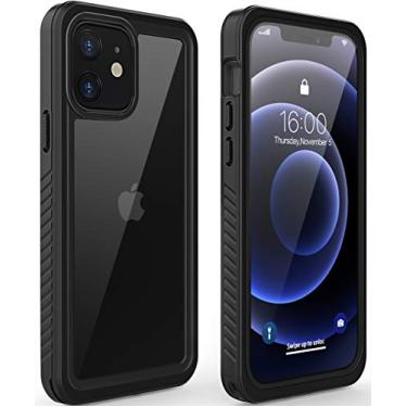 Imagem de Capa Diverbox para iPhone 12 à prova d'água, à prova de choque, poeira IP68, capa rígida integrada, protetor de tela embutido para uso externo à prova d'água para iPhone 5,7 polegadas (Preto)