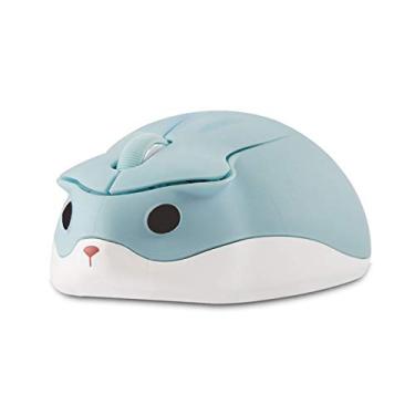 Imagem de CHUYI Hamster Mouse silencioso sem fio 1200DPI animal fofo pequeno mouse portátil sem fio para viagem, casa, escola, biblioteca, computador, laptop, PC para crianças presente (azul claro)
