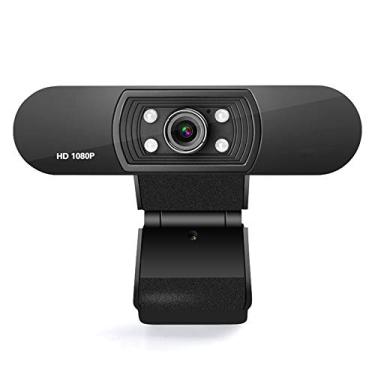 Imagem de SevenDwarf Webcam HD 1080p, lente de vidro de cinco camadas, microfone digital integrado, com 4 lâmpadas de LED para software de videoconferência, reunião de rede e MSN, Yahoo e Skype.