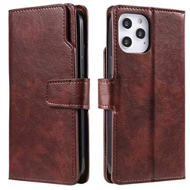 Imagem de GSYH Capa carteira para iPhone 13/13 Pro/13 Pro Max, capa de couro flip magnética com compartimentos para cartões Kickstand e proteção de câmera à prova de choque, marrom, 13pro 15,1 cm