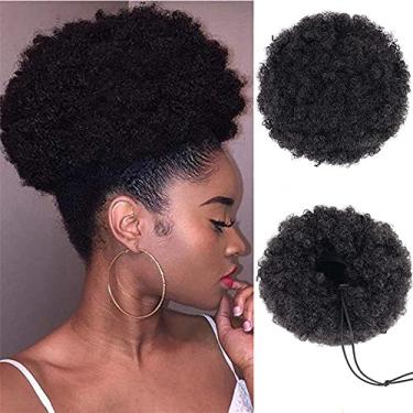 Imagem de Rabo de cavalo Afro Puff para mulheres negras, peça de cabelo cacheado crespo curto extensões de cabelo updo com clipe na cor, Kanekalon macio para cabelo natural curto, 4#, 8"