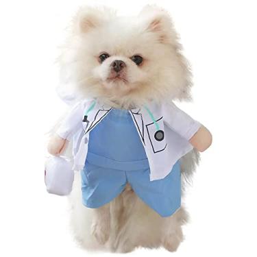 Imagem de Fantasia de cachorro Halloween fantasia de médico de gato uniforme de médico engraçado por DELIFUR (L) branco