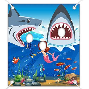 Imagem de Decorações de festa de tubarão adereço de foto, tecido gigante Shark Photo Booth Background, tema de tubarão divertido jogos de festa suprimentos para festa de aniversário de tubarão 5 x 4,3 pés