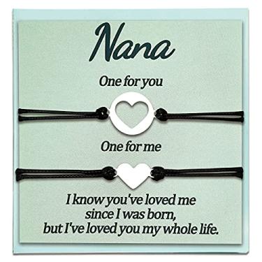 Imagem de Pulseiras para avó e neta combinando presentes para avó, neta, dia das mães, conjunto de 2 corações ajustáveis, Sem pedra preciosa