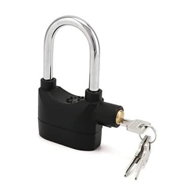 Imagem de QWORK Bloqueio de alarme, sistema de trava de alarme de segurança universal de 110 Db Cadeado de bicicleta com 3 chaves (preto)