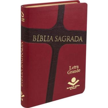 Imagem de Bíblia Sagrada  Naa  Letra Grande  Capa Vermelha E Marrom Luxo