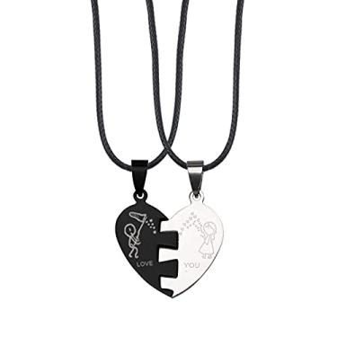 Imagem de CNBPIC Colar 2 Pces Coração Forma Pingente Titânio Aço Corrente Couro Corda Casal Joias Presente