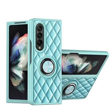 Imagem de Capa de telefone com suporte de anel magnético para Samsung Z Fold 4 3 Fold3 5G Capa traseira de couro TPU macio Suporte embutido, azul celeste, para Galaxy Z Fold4 5G