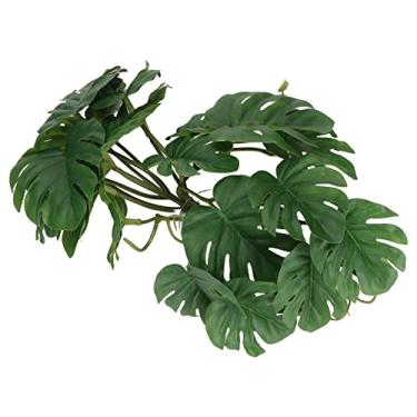 Imagem de Planta de terrário Plantas de palmeira artificiais folhas seguras naturais adicionar diversão decoração de folha de plástico com ventosa para terrário de répteis