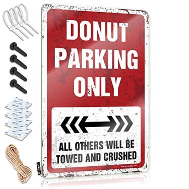 Imagem de Placas de lata engraçadas vintage donut estacionamento apenas placa de lata decoração de escritório para homens decoração de quarto engraçada (tamanho: 20X30cm)