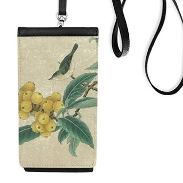 Imagem de Loquat Bolsa para celular com pintura chinesa e bolso preto
