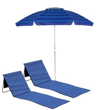 Imagem de Kit Guarda Sol 2m Alumínio Articulado Espreguiçadeira Ajustável Dobrável Com Alça Bolso Azul - Tobee