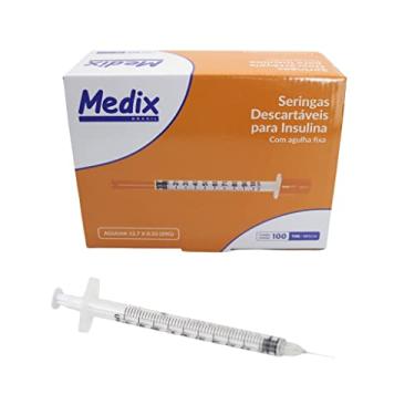 Imagem de Medix Seringa De Insulina (1Ml) 100Ui Com Agulha Fixa 12 7X0 33 - Caixa Com 100 Unidades