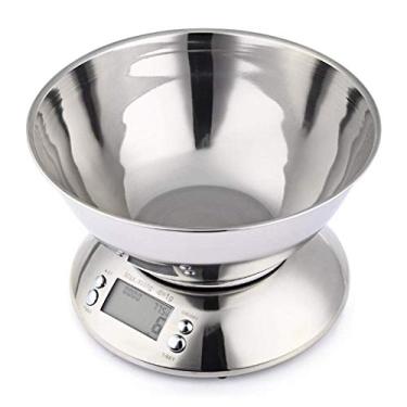 Imagem de balanças de cozinha com tigela, balanças de cozinha balanças de cozinha digitais com pesagem de aço inoxidável, função de tara, display LCD, sensor de temperatura, 5kg / 1g