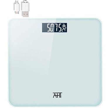 Imagem de balanças de banheiro, balança de pesagem digital balança eletrônica de peso corporal ultrafina extra larga de alta precisão, com cabo de carregamento USB para observadores de peso, preta