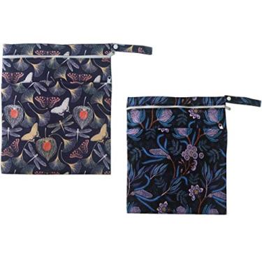 Imagem de 2 peças saco seco molhado para fraldas de tecido de bebê reutilizável com dois bolsos com zíper (NB02)