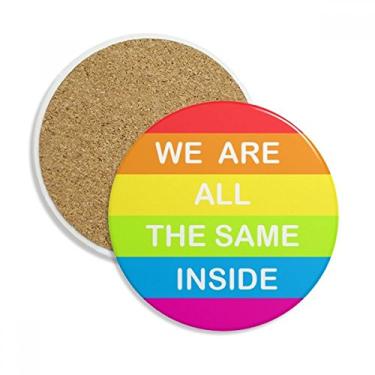 Imagem de Caneca de porta-copos de arco-íris gay lésbica transgênero bissexual, caneca de proteção de mesa pedra absorvente