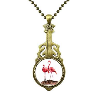 Imagem de DIYthinker Colar de flamingo casal amor vermelho art déco presente moda colar antigo joia música pingente