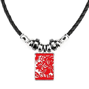 Imagem de DIYthinker Colar com pingente de corda de couro de torque, animal de galo cortado em papel