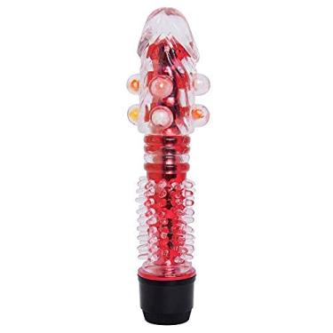 Imagem de Vibrador Personal Com Capa Peniana E Pérolas Com Textura Massageadora Feito De Silicone - 14,5 X 3,5 Cm Vermelho REF: PE011C