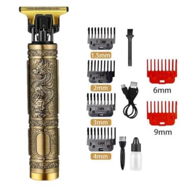 Imagem de Máquina De Cortar Cabelo Profissional Sem Fio Recarregável Barbeador Elétrico Masculino Pezinho, Canto Vintage Buda Dragão T9