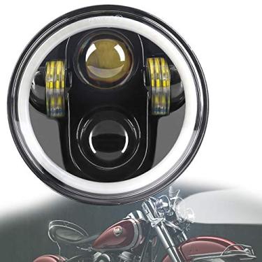 Imagem de ZZJAUBI Farol de LED para motocicleta, 14 cm redondo preto LED projetor farol com DRL branco compatível com XL883N/XG500/XG750/FXDWG/XL1200V