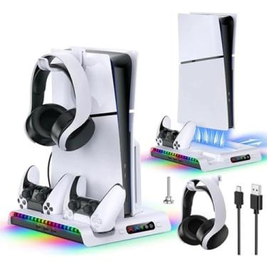 Imagem de Suporte Cooler de Resfriamento RGB Carregador Controle Compatível com Console PS5 Slim Playstation