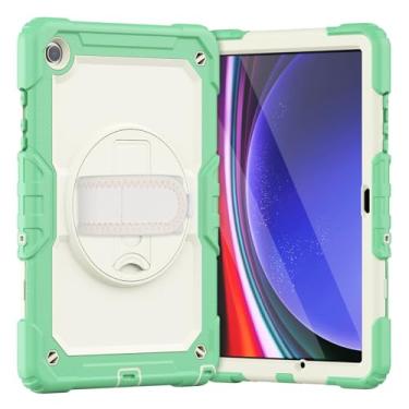 Imagem de Compatível com Samsung Galaxy Tab A9 Plus 2023 SM-X210/SM-216/SM-X218 11 polegadas capa com protetor de tela, capa resistente à prova de choque com alça de mão/suporte rotativa de 360° (cor: silicone