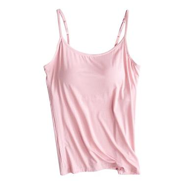 Imagem de Camiseta feminina com sutiã embutido, alças finas, ajustável, ioga, treino, atlética, básica, verão, casual, colete, rosa, 4G