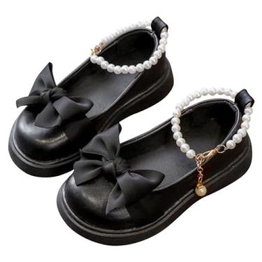 Imagem de Sandálias tamanho 13 moda primavera verão bico cor sólida laço infantil sapatos casuais, Preto, 1.5 Narrow Big Kid