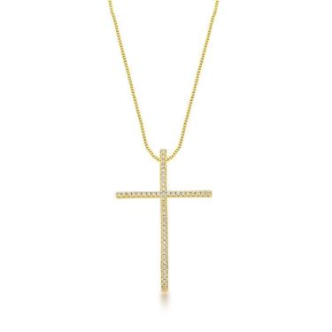 Imagem de Colar Com Crucifixo Cravejado Banhado A Ouro 18k - 45cm