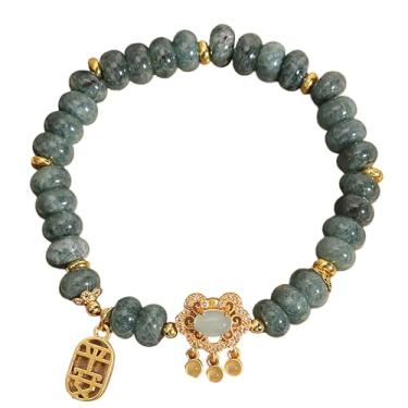 Imagem de Pulseira de Jade Dourada Longa Vida Bloqueio Feng Shui Riqueza Pulseira Fei Cui Jade Longevidade Amuleto Ervilha Chakra Verde Antigo Ábaco Contas Pulseira de Cristal Metafísica Prosperidade Sorte/2073